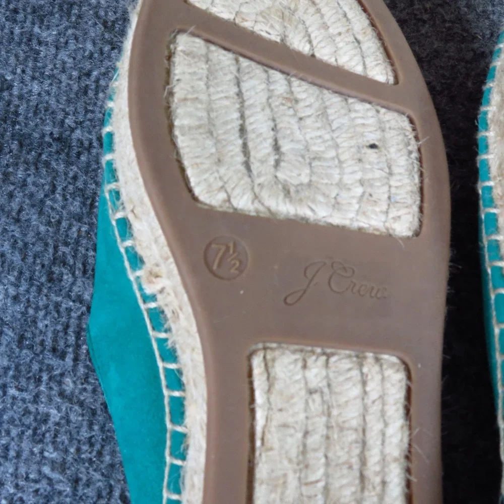 J. Crew AY314 Womens Suede Espadrille Mules 7.5 Summer Slip On Teal Green